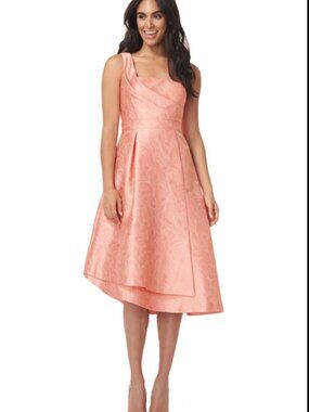 NWT Kay Unger Tiegen Metallic Peach Jacquard Midi Dress size 8